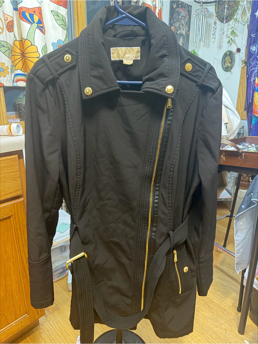 Michael Kors Black Trench Coat with Gold Hardware
